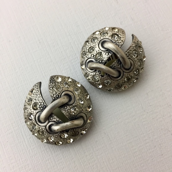 Vintage Rhinestone Silver Lace Up Clip On Earrings - Picture 4 of 8
